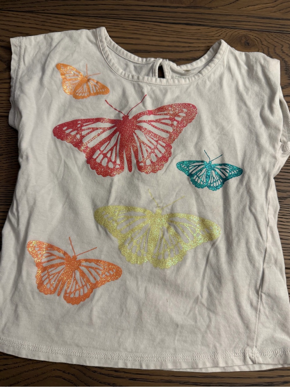 Girls White Butterfly Graphic Short Sleeve Top - Multicolor